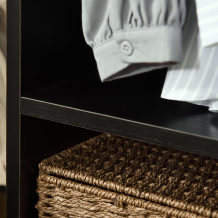 Open Wardrobe with Hanging Rod, Storage Shelves & Wheels for Bedroom or Cloakroom - Black
