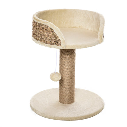 Basics Cat Tree Tower with Bed, Scratching Post & Dangling Ball Perch - Beige