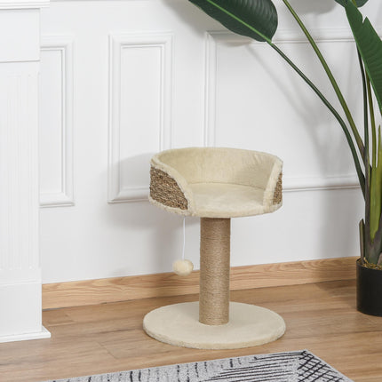 Basics Cat Tree Tower with Bed, Scratching Post & Dangling Ball Perch - Beige