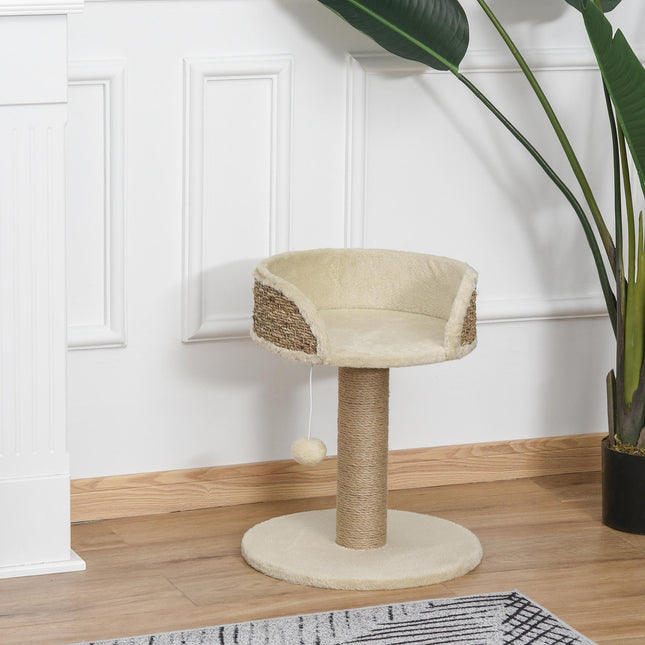 Basics Cat Tree Tower with Bed, Scratching Post & Dangling Ball Perch - Beige