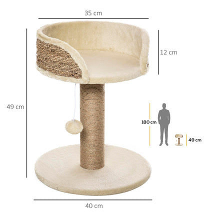 Basics Cat Tree Tower with Bed, Scratching Post & Dangling Ball Perch - Beige