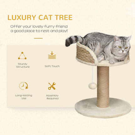 Basics Cat Tree Tower with Bed, Scratching Post & Dangling Ball Perch - Beige