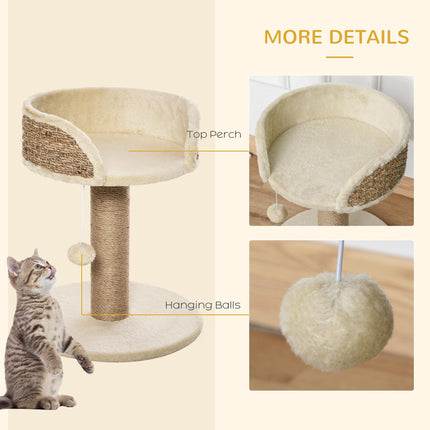 Basics Cat Tree Tower with Bed, Scratching Post & Dangling Ball Perch - Beige