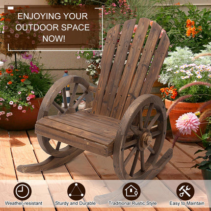 Wooden Adirondack Rocking Reclining Armchair Outdoor Garden Patio Porch Chair - Carbonized Wood