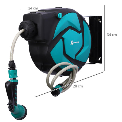 10m Retractable Garden Hose Reel with 7-Pattern Spray Nozzle Wall Mounted - Black and Green