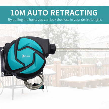 10m Retractable Garden Hose Reel with 7-Pattern Spray Nozzle Wall Mounted - Black and Green
