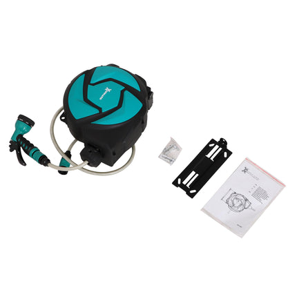 10m Retractable Garden Hose Reel with 7-Pattern Spray Nozzle Wall Mounted - Black and Green