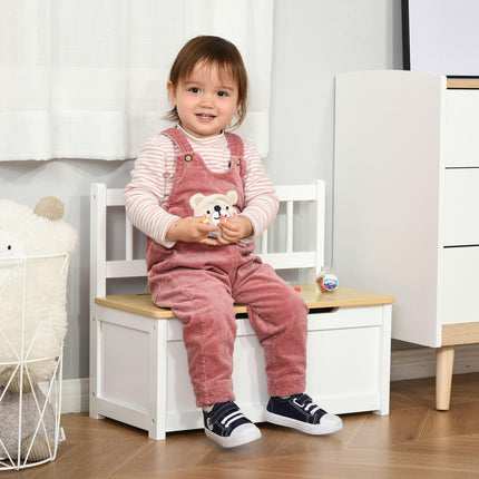 2-IN-1 Wooden Toy Box Seat Bench Storage Chest with Safety Pneumatic Rod 60x30x50cm - White