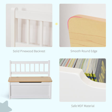 2-IN-1 Wooden Toy Box Seat Bench Storage Chest with Safety Pneumatic Rod 60x30x50cm - White