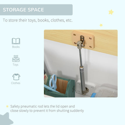 2-IN-1 Wooden Toy Box Seat Bench Storage Chest with Safety Pneumatic Rod 60x30x50cm - White