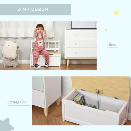 2-IN-1 Wooden Toy Box Seat Bench Storage Chest with Safety Pneumatic Rod 60x30x50cm - White
