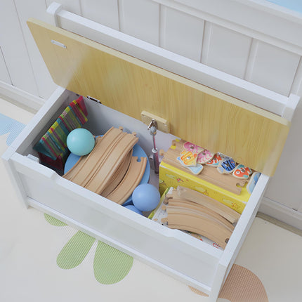 2-IN-1 Wooden Toy Box Seat Bench Storage Chest with Safety Pneumatic Rod 60x30x50cm - White