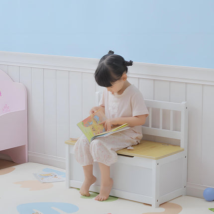 2-IN-1 Wooden Toy Box Seat Bench Storage Chest with Safety Pneumatic Rod 60x30x50cm - White