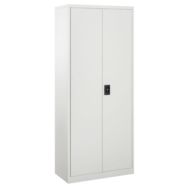 Cool Rolled Steel Tall Lockable Office Filing Cabinet 2 Doors 4 Adjustable Shelves - Cream White