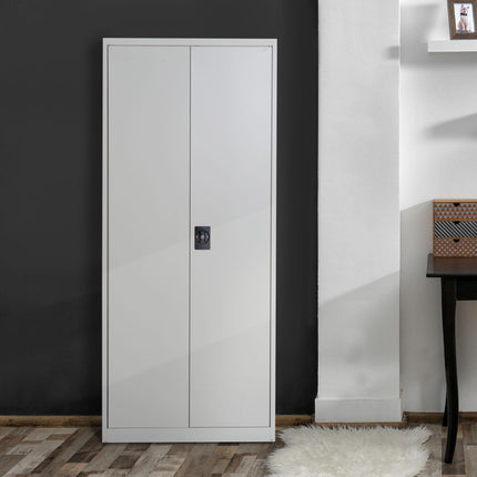 Cool Rolled Steel Tall Lockable Office Filing Cabinet 2 Doors 4 Adjustable Shelves - Cream White