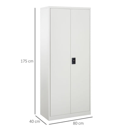 Cool Rolled Steel Tall Lockable Office Filing Cabinet 2 Doors 4 Adjustable Shelves - Cream White