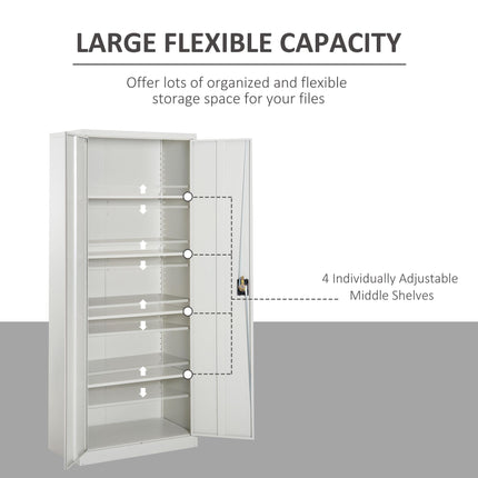 Cool Rolled Steel Tall Lockable Office Filing Cabinet 2 Doors 4 Adjustable Shelves - Cream White