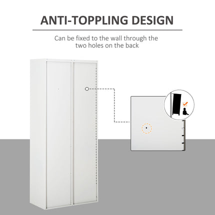 Cool Rolled Steel Tall Lockable Office Filing Cabinet 2 Doors 4 Adjustable Shelves - Cream White