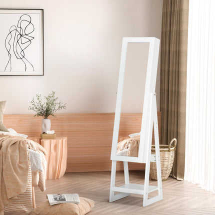 LED Light Jewelry Cabinet Armoire with Mirrors, Drawers & Hooks Storage - White