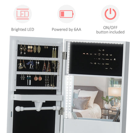 LED Light Jewelry Cabinet Armoire with Mirrors, Drawers & Hooks Storage - White