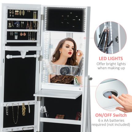 LED Light Jewelry Cabinet Armoire with Mirrors, Drawers & Hooks Storage - White