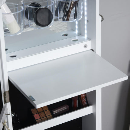 LED Light Jewelry Cabinet Armoire with Mirrors, Drawers & Hooks Storage - White