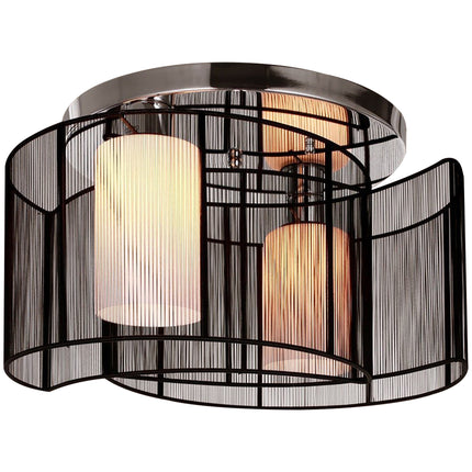 Metal Ceiling Light Chandelier 40x25 cm with Fabric Shades - Chrome/Black