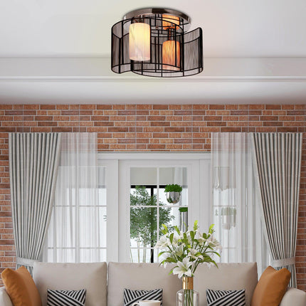 Metal Ceiling Light Chandelier 40x25 cm with Fabric Shades - Chrome/Black