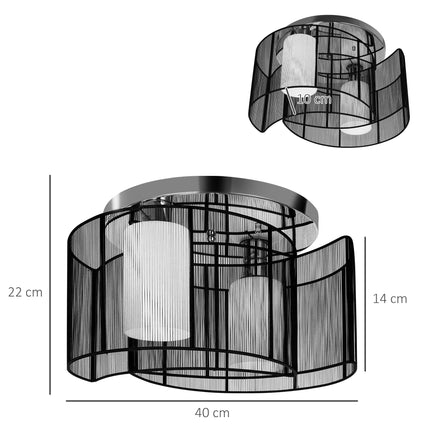 Metal Ceiling Light Chandelier 40x25 cm with Fabric Shades - Chrome/Black
