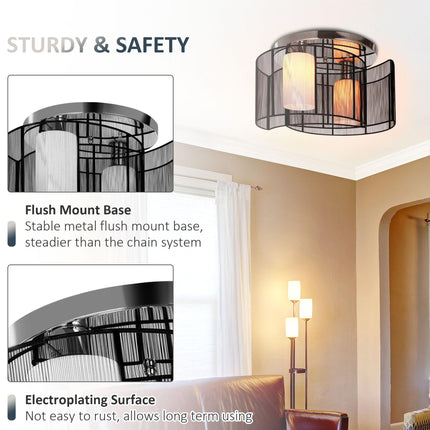 Metal Ceiling Light Chandelier 40x25 cm with Fabric Shades - Chrome/Black