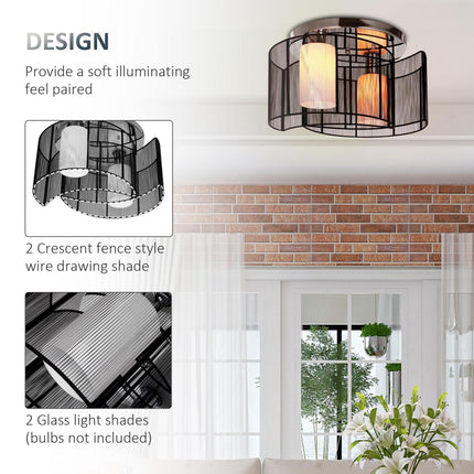 Metal Ceiling Light Chandelier 40x25 cm with Fabric Shades - Chrome/Black