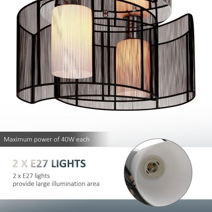 Metal Ceiling Light Chandelier 40x25 cm with Fabric Shades - Chrome/Black