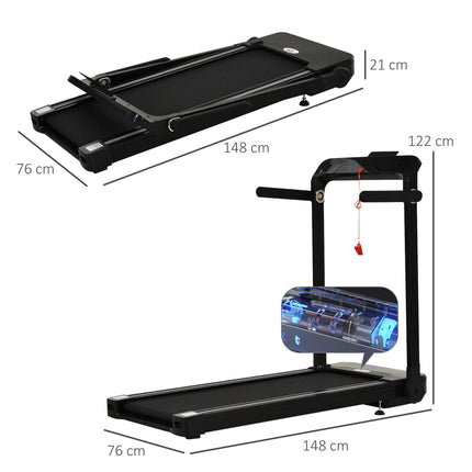 Foldable 600W Motorised Treadmill with 12 Speed Settings - Black
