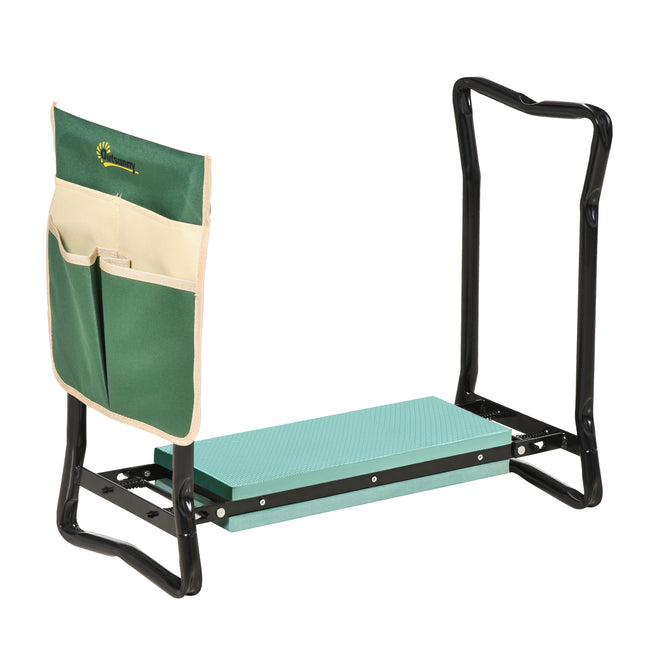 Foldable Steel Frame Garden Kneeler and Seat with Foam Pad and Tool Pouch - Green