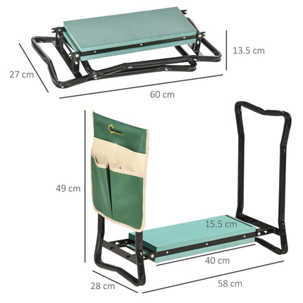 Foldable Steel Frame Garden Kneeler and Seat with Foam Pad and Tool Pouch - Green
