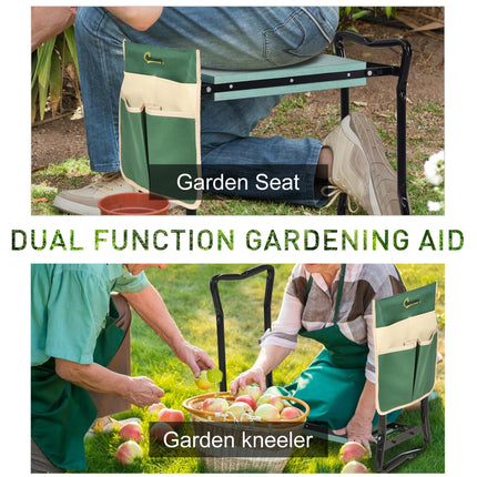 Foldable Steel Frame Garden Kneeler and Seat with Foam Pad and Tool Pouch - Green