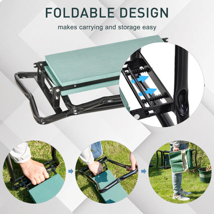 Foldable Steel Frame Garden Kneeler and Seat with Foam Pad and Tool Pouch - Green