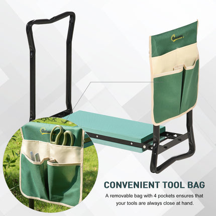 Foldable Steel Frame Garden Kneeler and Seat with Foam Pad and Tool Pouch - Green