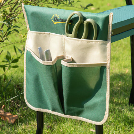 Foldable Steel Frame Garden Kneeler and Seat with Foam Pad and Tool Pouch - Green