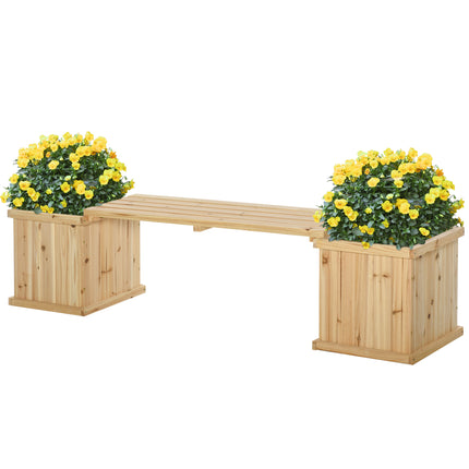 Wooden Garden Planter and Bench Raised Bed Combination - Natural Brown