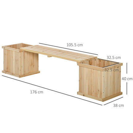Wooden Garden Planter and Bench Raised Bed Combination - Natural Brown