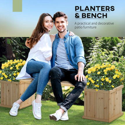 Wooden Garden Planter and Bench Raised Bed Combination - Natural Brown