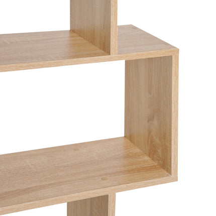 Wooden S Shape 6-Shelf Storage Display Room Divider Bookcase Cabinet - Oak