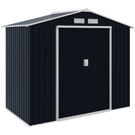7ft x 4ft Lockable Metal Garden Storage Shed with Sloping Roof - Dark Grey