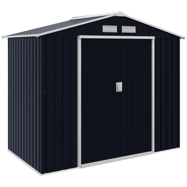 7ft x 4ft Lockable Metal Garden Storage Shed with Sloping Roof - Dark Grey