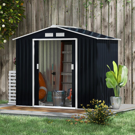 7ft x 4ft Lockable Metal Garden Storage Shed with Sloping Roof - Dark Grey
