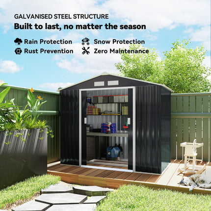 7ft x 4ft Lockable Metal Garden Storage Shed with Sloping Roof - Dark Grey