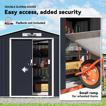 7ft x 4ft Lockable Metal Garden Storage Shed with Sloping Roof - Dark Grey