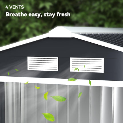 7ft x 4ft Lockable Metal Garden Storage Shed with Sloping Roof - Dark Grey