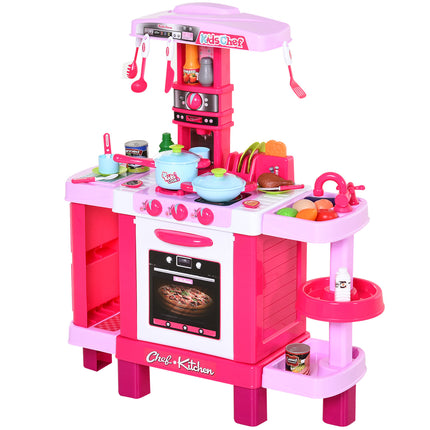 38-Piece Children's Kitchen Play Set with Realistic Lights & Sounds, Utensils, Pots, Pans, Appliances - Pink